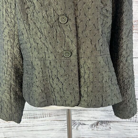 Coldwater Creek Blazer Jacket size Medium Olive Army Green Crinkle Shimmery - Picture 6 of 12